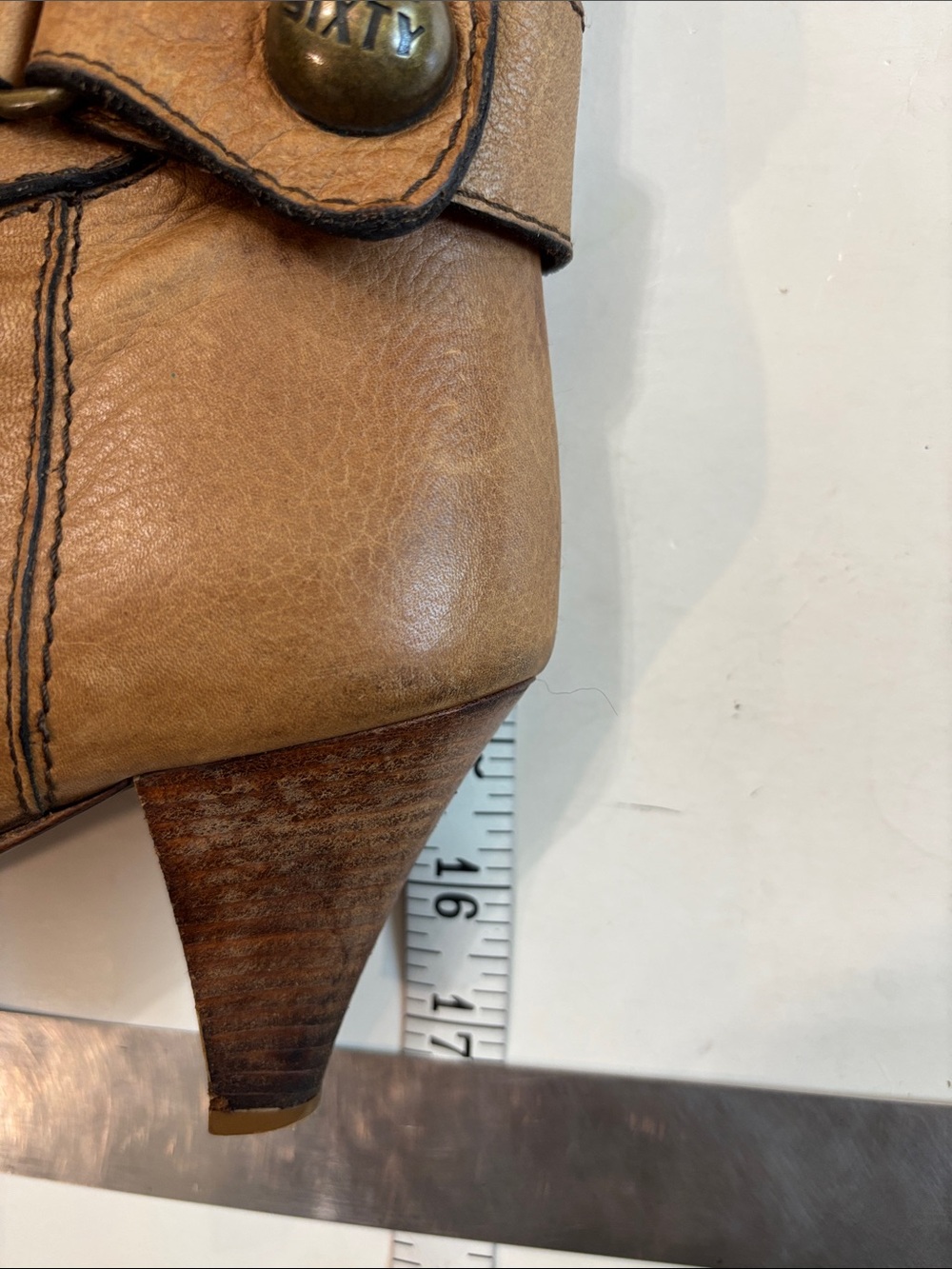 Miss Sixty Tan Leather Knee Boots Y2K Buckle Detail Stacked Heel EU 38 - Picture 13 of 15